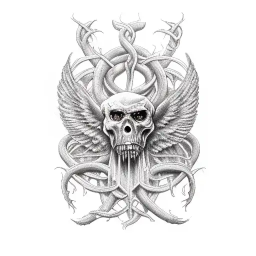 Intricate Family Tree Intertwined With Angelic And Demonic Figures