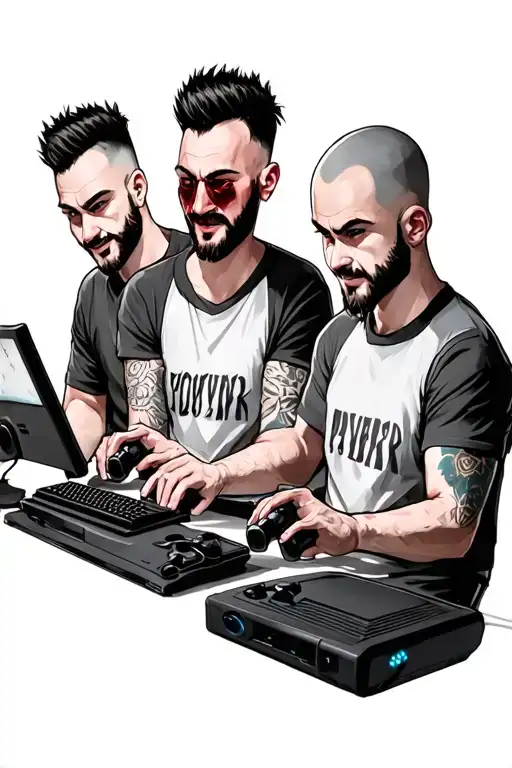 Three Guys Playing Computer Games Radical Make One Guy Bald