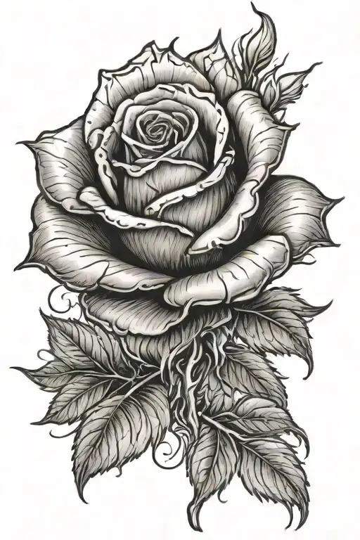 Small Rose With Flames Left Arm