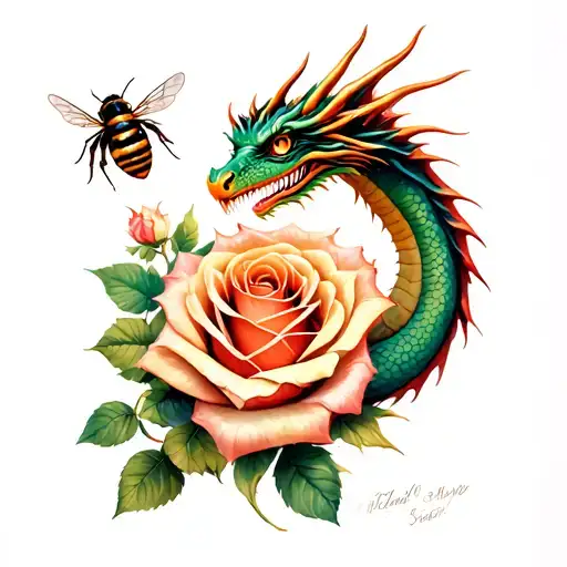 Dragon And Rose And Bee