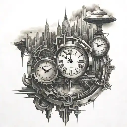 Key Clock Futuristic Cityscape