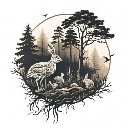 Forest Minimalist Birds Rabbits