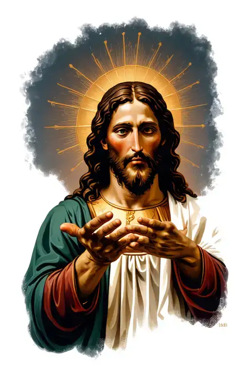 Jesus Christ Savier Standing Hands Reaching