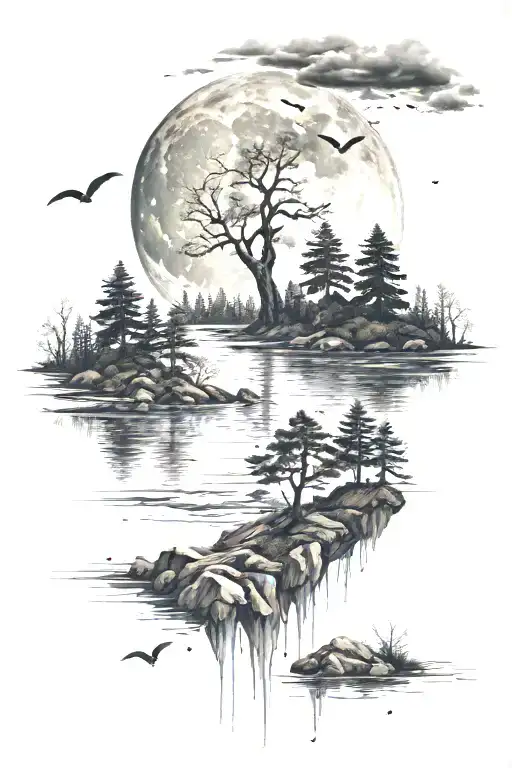 Moon Forest Sky Water