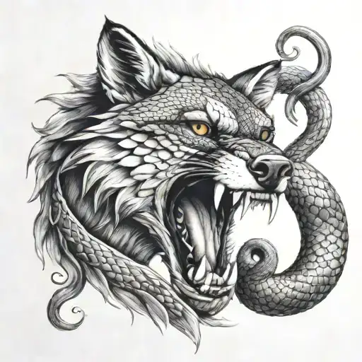 Snake Around A Wolf Face Morphing