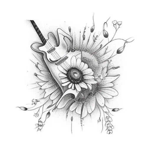 Guitar With No Strings And Wildflowers