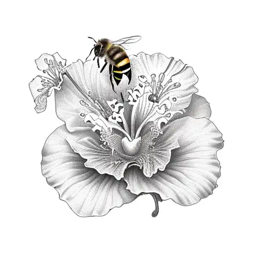 A Realistic Depiction Of A Honey Bee Gathering Nectar From A Blooming Florida Hibiscus