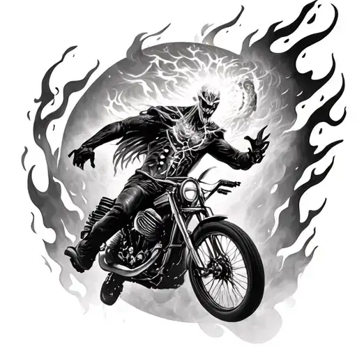 Ghost Rider Jumping Red Flames Chest Tattoo Hellish Background