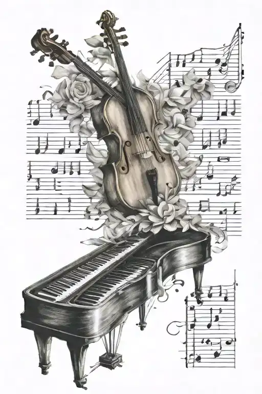 Piano Drums Guitar Violin Notes Floating