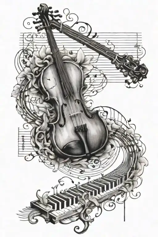 Music Guitar Piano Keyboard Violin Surrounded