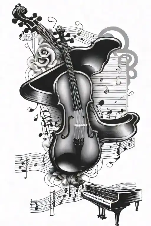 Piano Keyboard Violin Surrounded My Music Notes