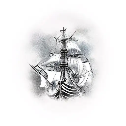 Pirate Ship Portrait Sailing The Seas Windy In Picture Frame