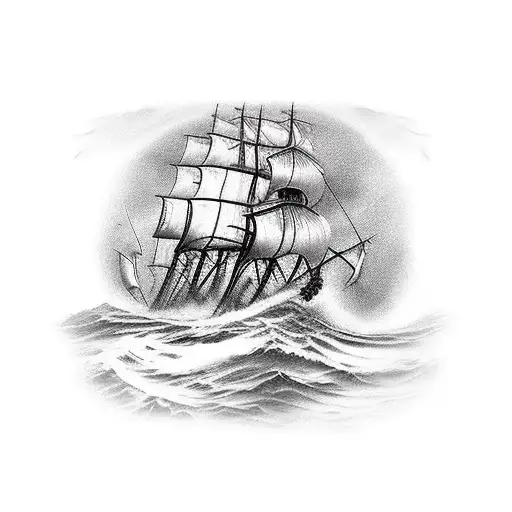 Pirate Ship Fighting The Kracken Sailing The Seas Windy In Picture Frame