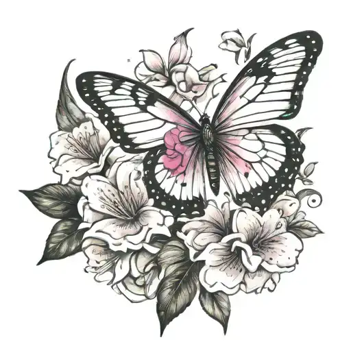 Neda Symbol With A Semi Colon Butterfly And Azalea Flowers