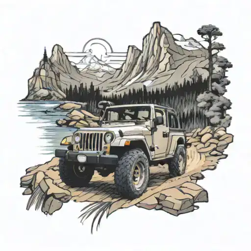 A Jeep J10 Off-roading Through Rugged Terrain With A Scenic Mountain Backdrop