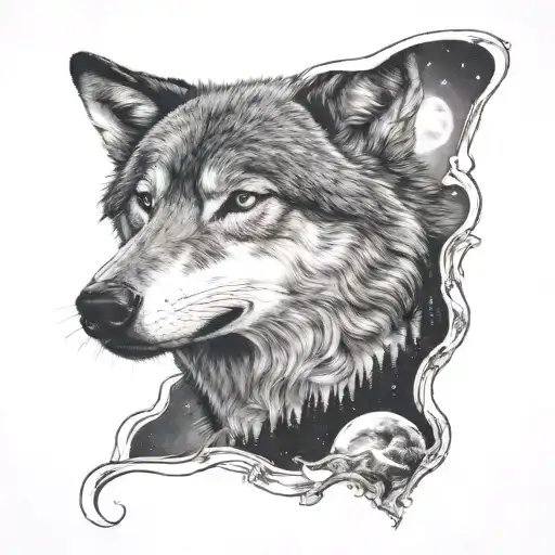 Wolf And Moon Night Sky