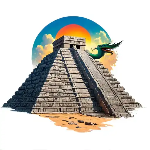A Mayan Pyramid Where Quetzalcoatl Comes Out Surrounding The Pyramid