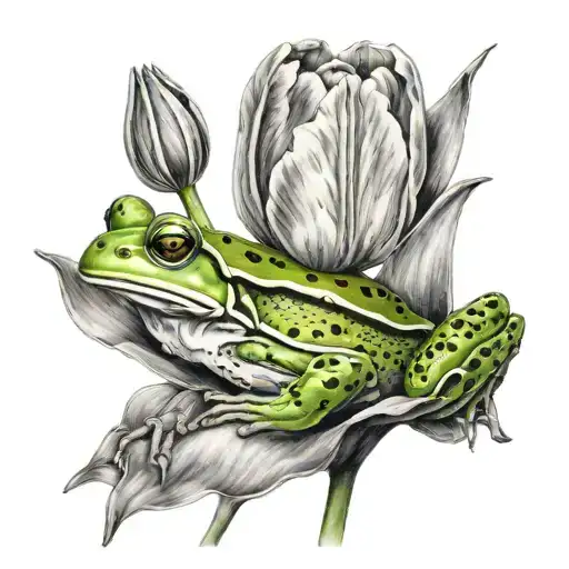 Tulip With A Frog On The Stem Wrapped