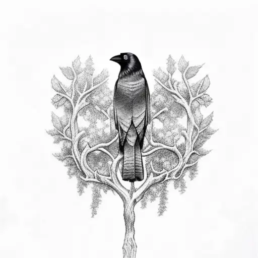 Crow On The Tree Near The Cemetry Fense