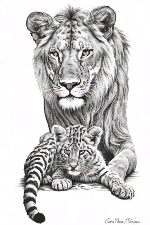 Lion And Kitten Playing