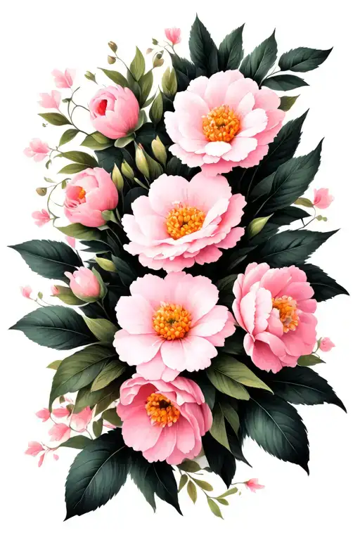 Soft Pink Flowers On Black Background