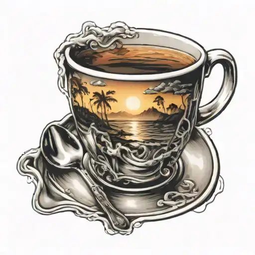 Coffee Cup With Sunset Reflecting