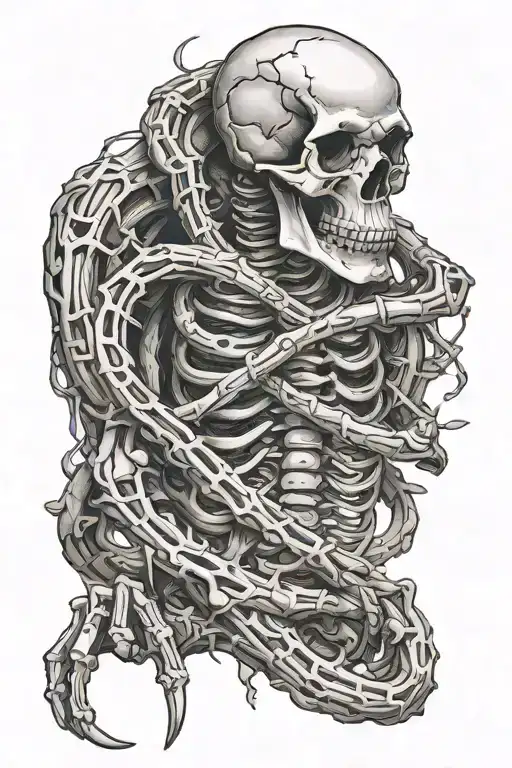 Snake Wrapped Around A Skeletons Arm With The Skeletons Hand In A Grasping Stance