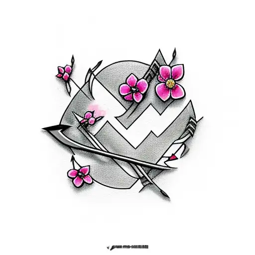 An Arrow With Pink Cherry Flowers