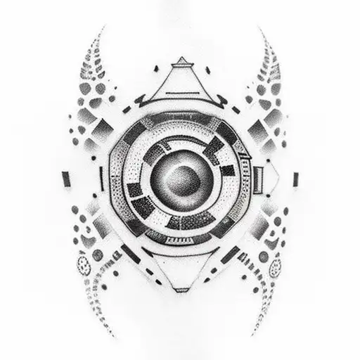 Create A Dotwork Tattoo Featuring A Camera Lens Morphing Into A Gaming Controller