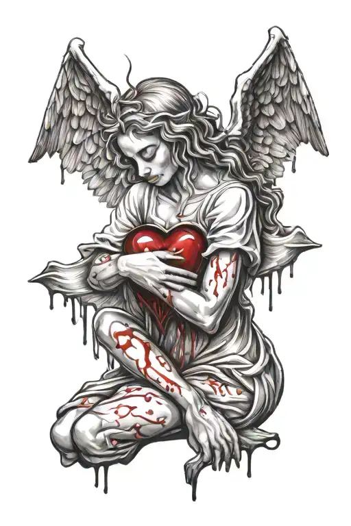 Angel Crying Blood Tears Holding A Heart