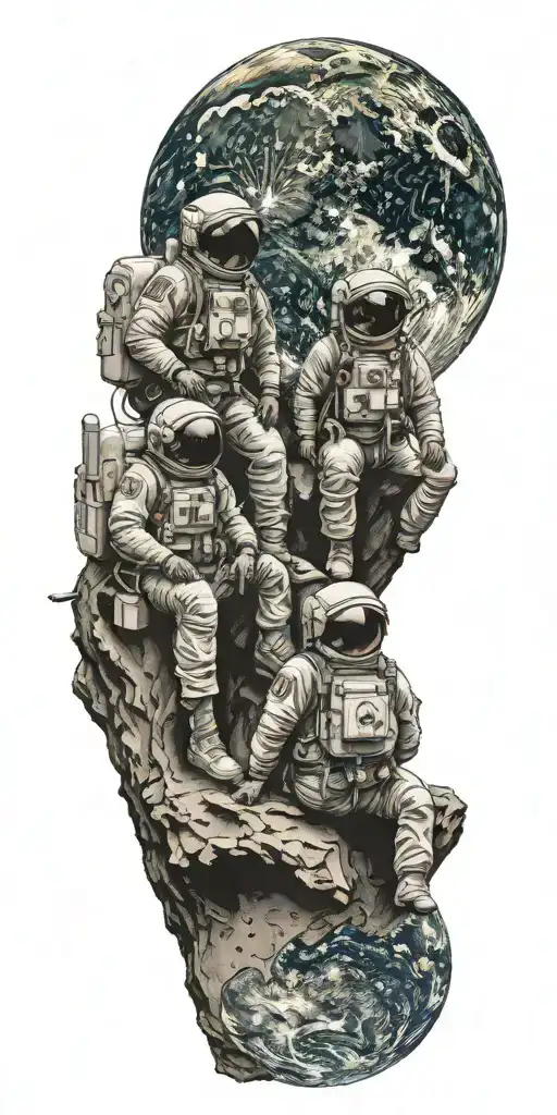 Two Brothers Sitting On The Moon Looking At Earth