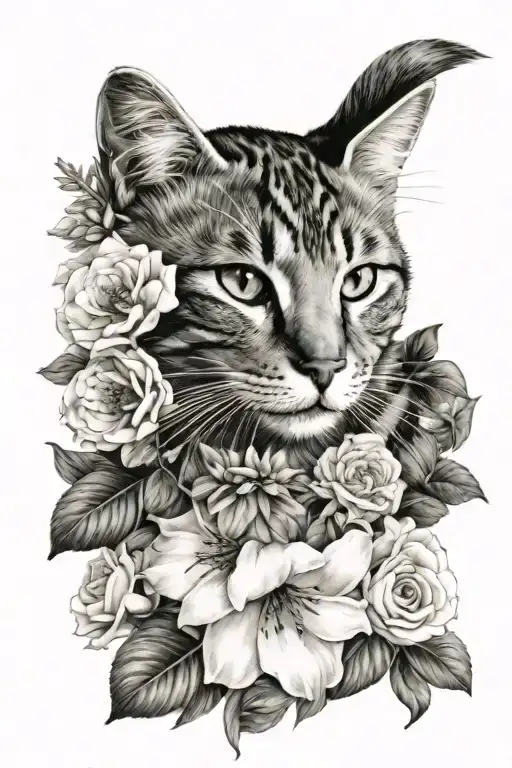 Cat In Flowers