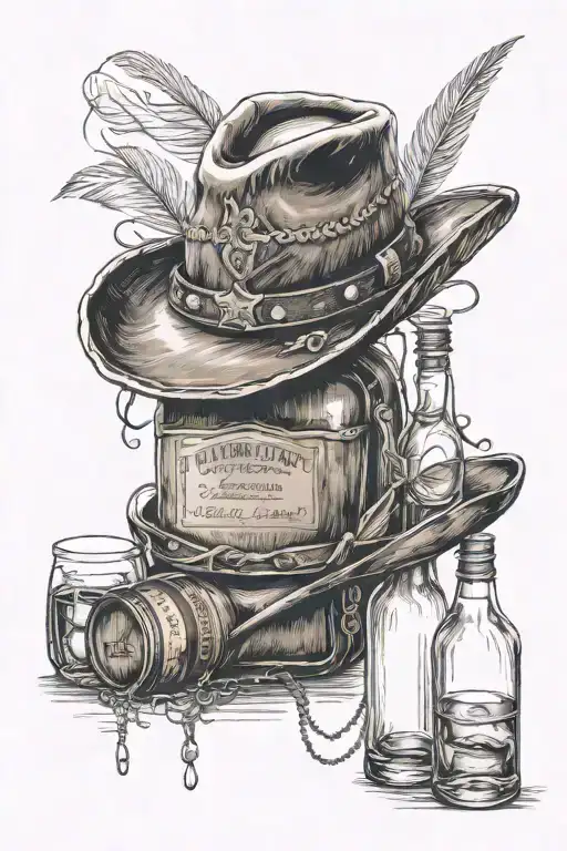 Dreams Catcher Cowboy Hat Bottle Of Whiskey Bottle