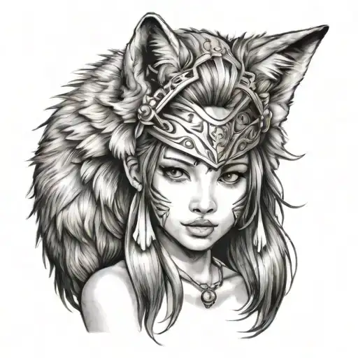 Anime Girl With Wolf Headdress Being Worn