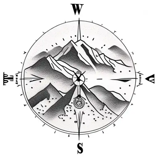 Mountain Scene With Compass Background