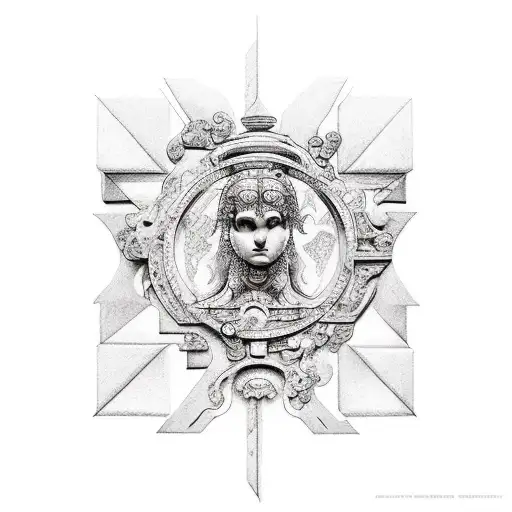 Design A Tattoo Showcasing A Fusion Of Ancient Roman Architecture And Anime Elements