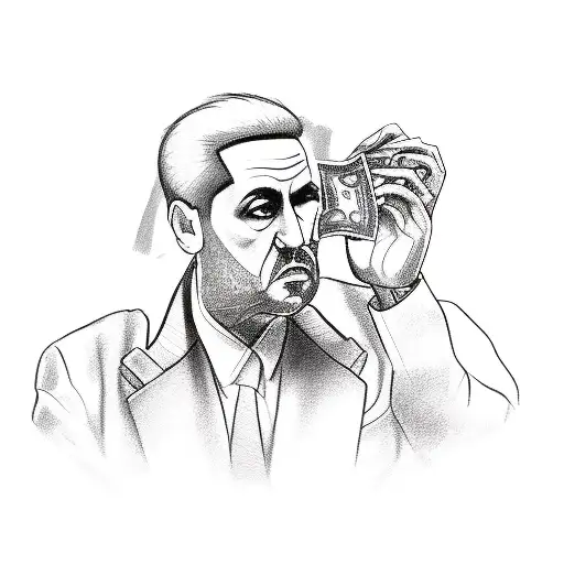 A Sketch-style Portrait Of A Mafia Figure Counting Money