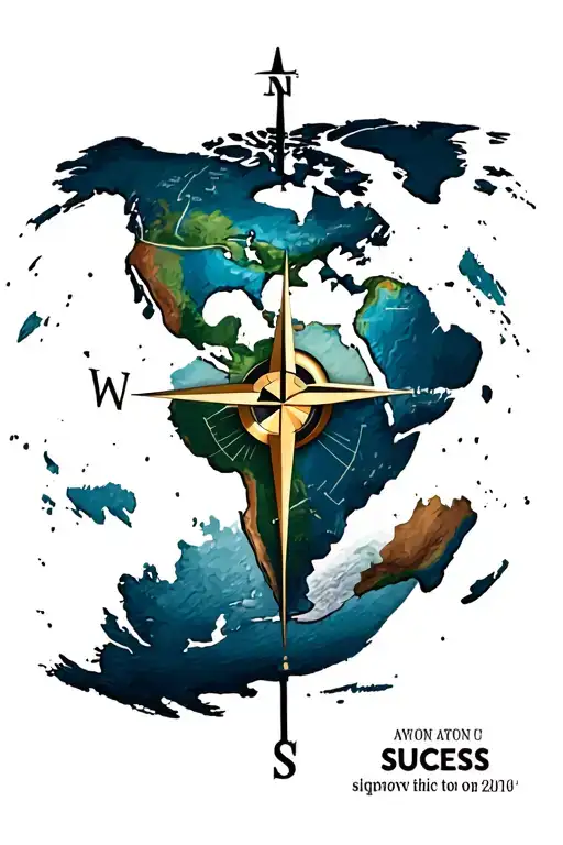 A World Map With A Compass Pointing To Success