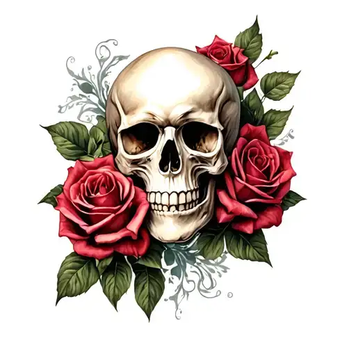 Skull And Roses Entwined