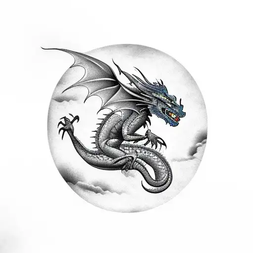 Dragon Flying Over A Castle