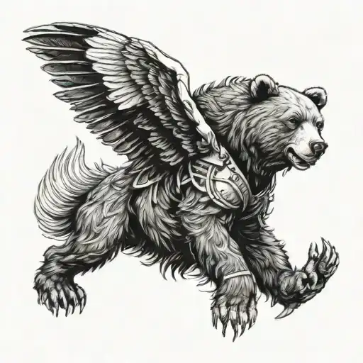 A Bear In Boxing Gear Above Which Is A Phoenix And Wraps Its Wings Around It