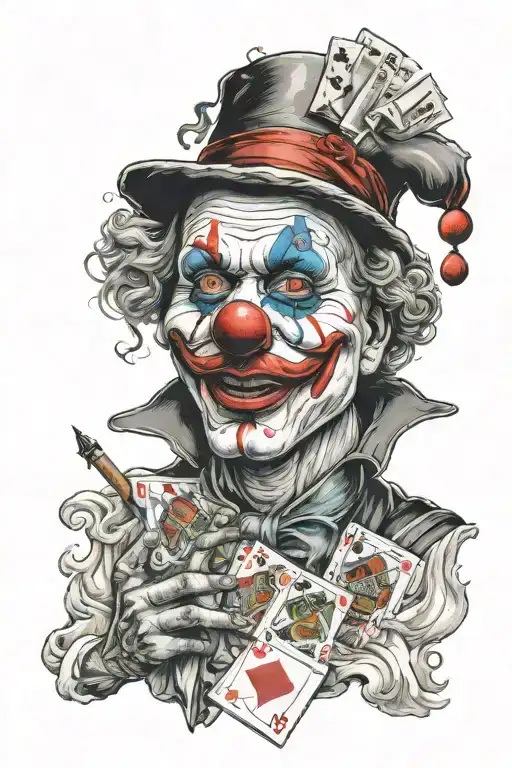 Spooky Clown Man With Smoke And Playing Cards