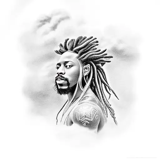 Black Skinned God With Dreadlocks Sitting On The Cloud