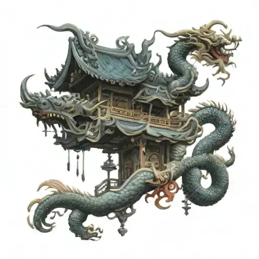 Chinese Dragon Pagoda Realism Tatto Design