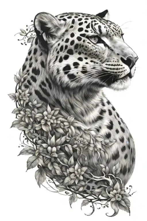 A Unique Sleeve Design Merging A Snow Leopard With Elements Of Nature And Celestial Bodies