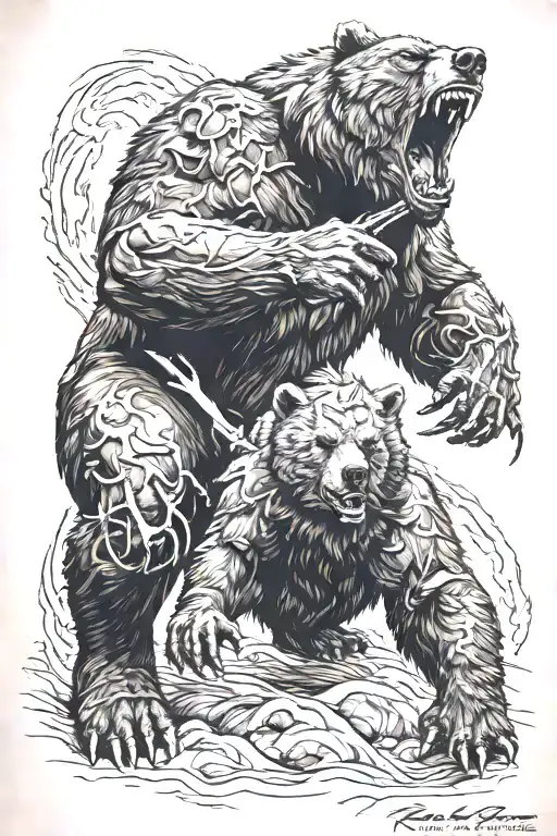 Rage Bear And Warrior Battling