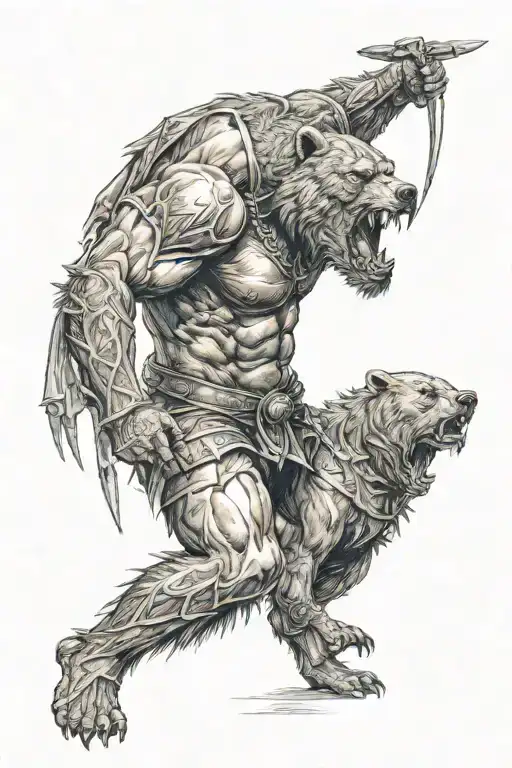 Rage Bear With Battling Warrior