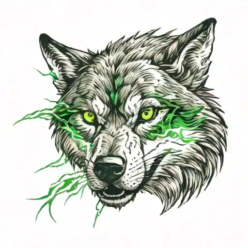 Wolf Scratch Reveling Wolf With Green Eyes And Lightning