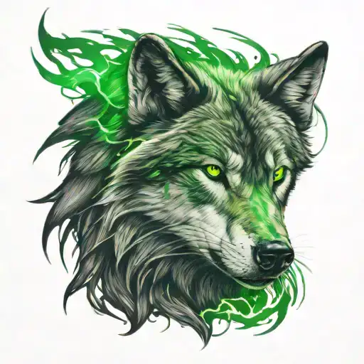 Wolf Scratch Marks Reveling Wolf With Green Eyes And Lightning