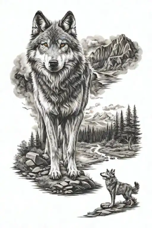 Wolf Protecting A Road Path Leading To Heaven Gates